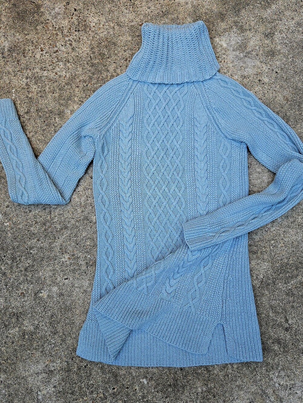 Cotton Wool Cashmere Blend Tunic Sweater Cable Knit Dusty Blue Size XS